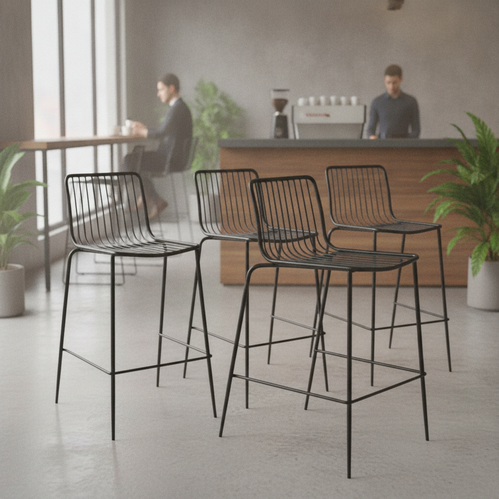 Stainless Steel Black Wire High Stools 1020x500mm for Cafés & Bars (Pack of 4)