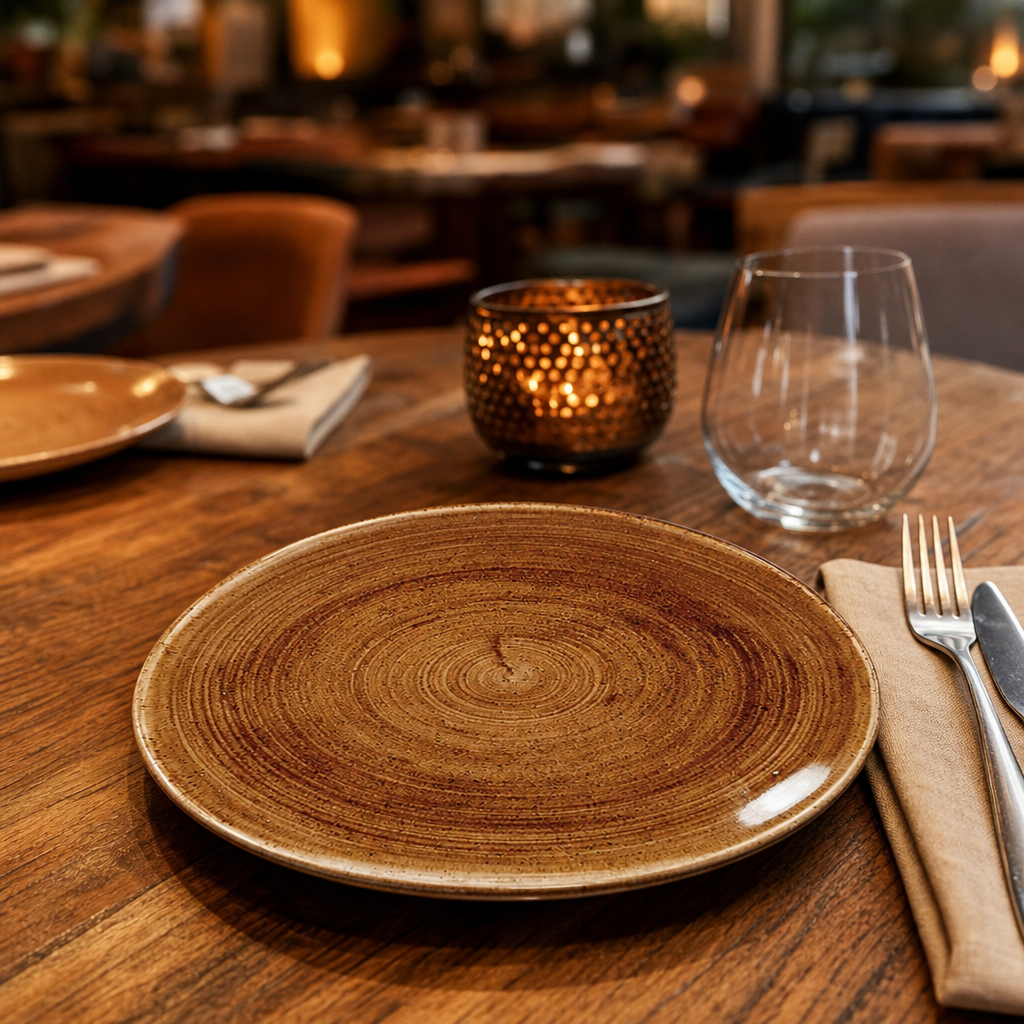 Organic Round Plates Vintage Copper Porcelain for Rustic Dining (Pack of 12)