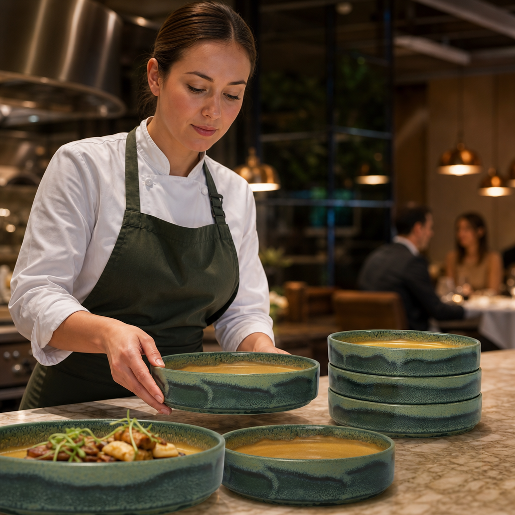 Round Stacking Trays 165mm Green Vitrified Ceramic for Versatile Dining (Pack of 12)
