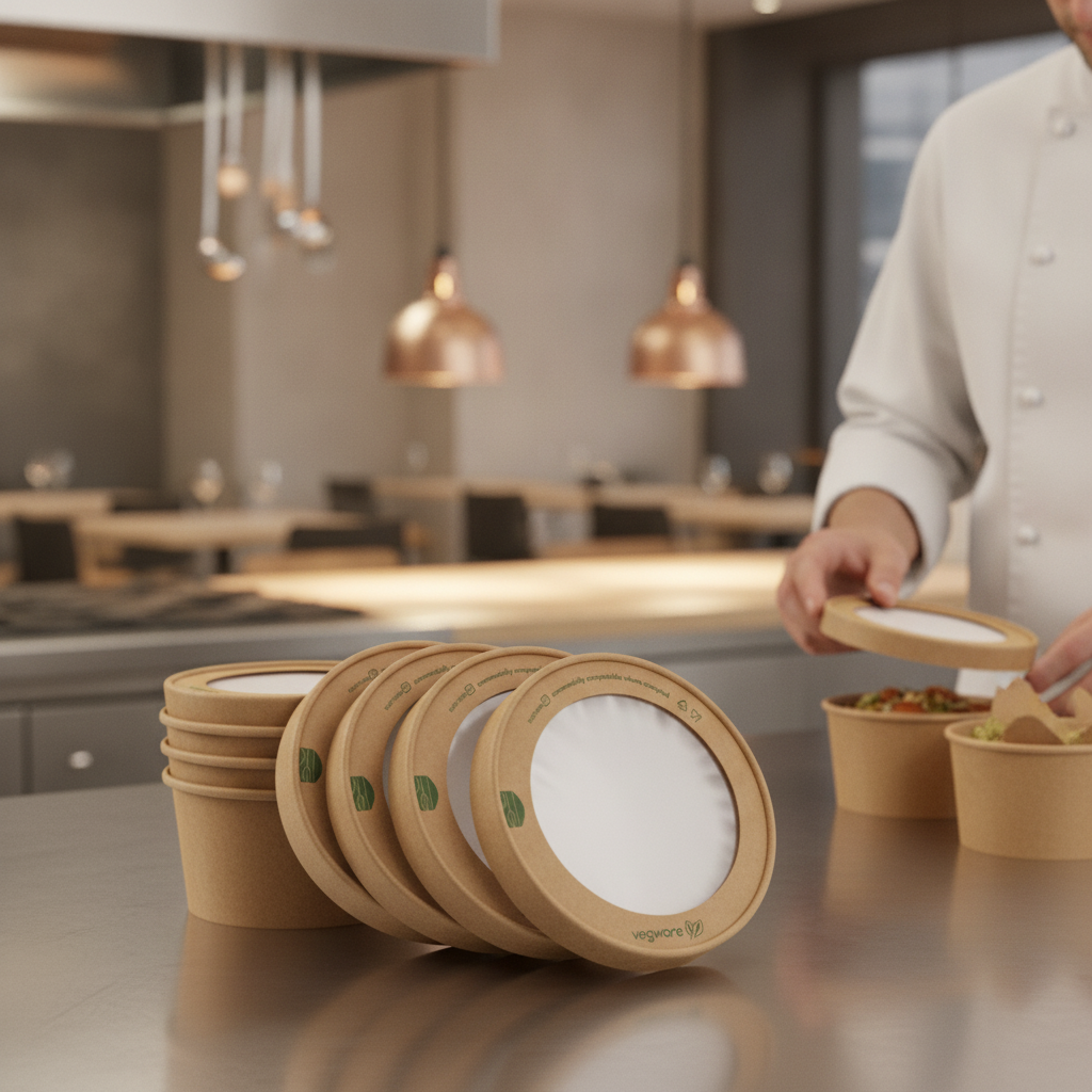 Kraft Paper Round Lids with Cellophane Window for Takeaway Service (Pack of 300)