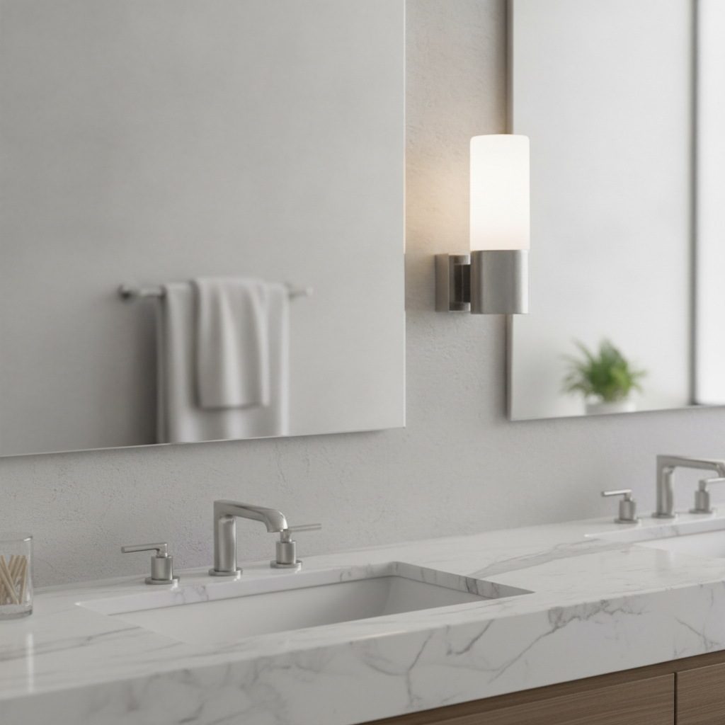 Glass Indoor Wall Light with Brushed Steel Base for Bathrooms (Pack of 1)