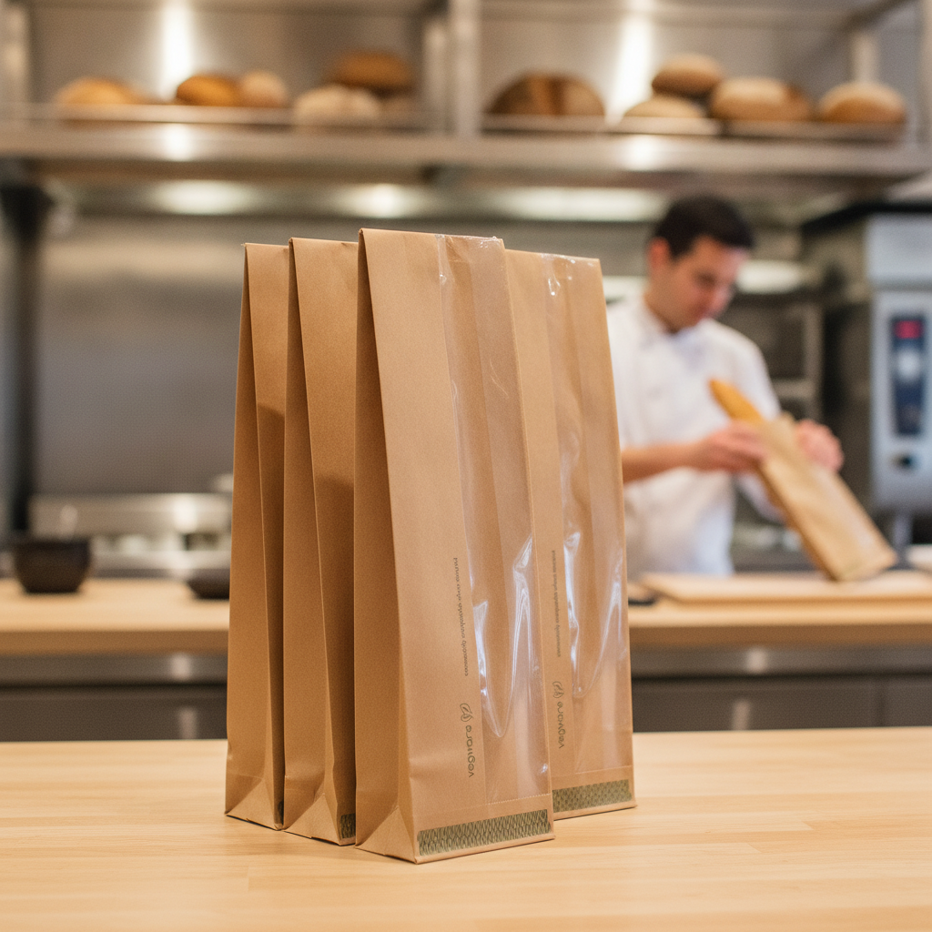 Compostable Kraft Baguette Bags with PLA Window for Food-to-Go (Pack of 1000)