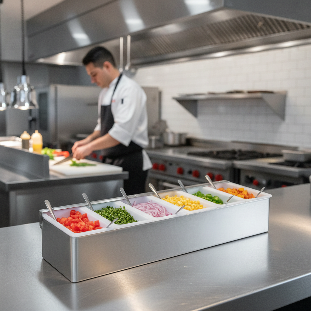 Stainless Steel 6 Compartment Condiment Holder 460x151mm for Efficient Service