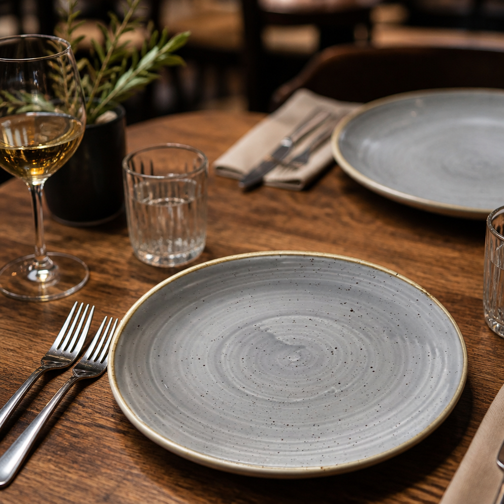 Round Plates Grey Vitrified Ceramic for Casual Dining (Pack of 12)