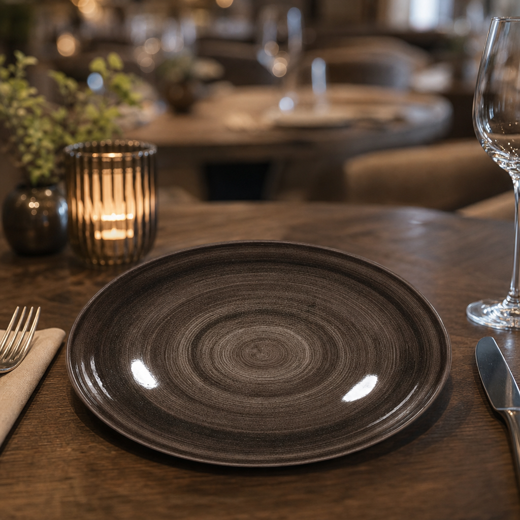 Coupe Plates Iron Black Porcelain for Elegant Dining (Pack of 12)