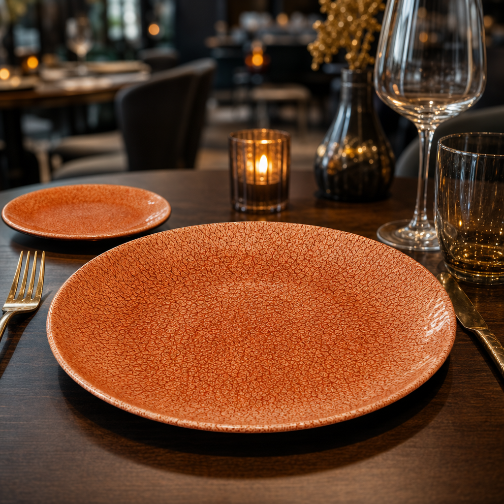 Coupe Plates Garnet Orange Porcelain for Dining Experiences (Pack of 12)