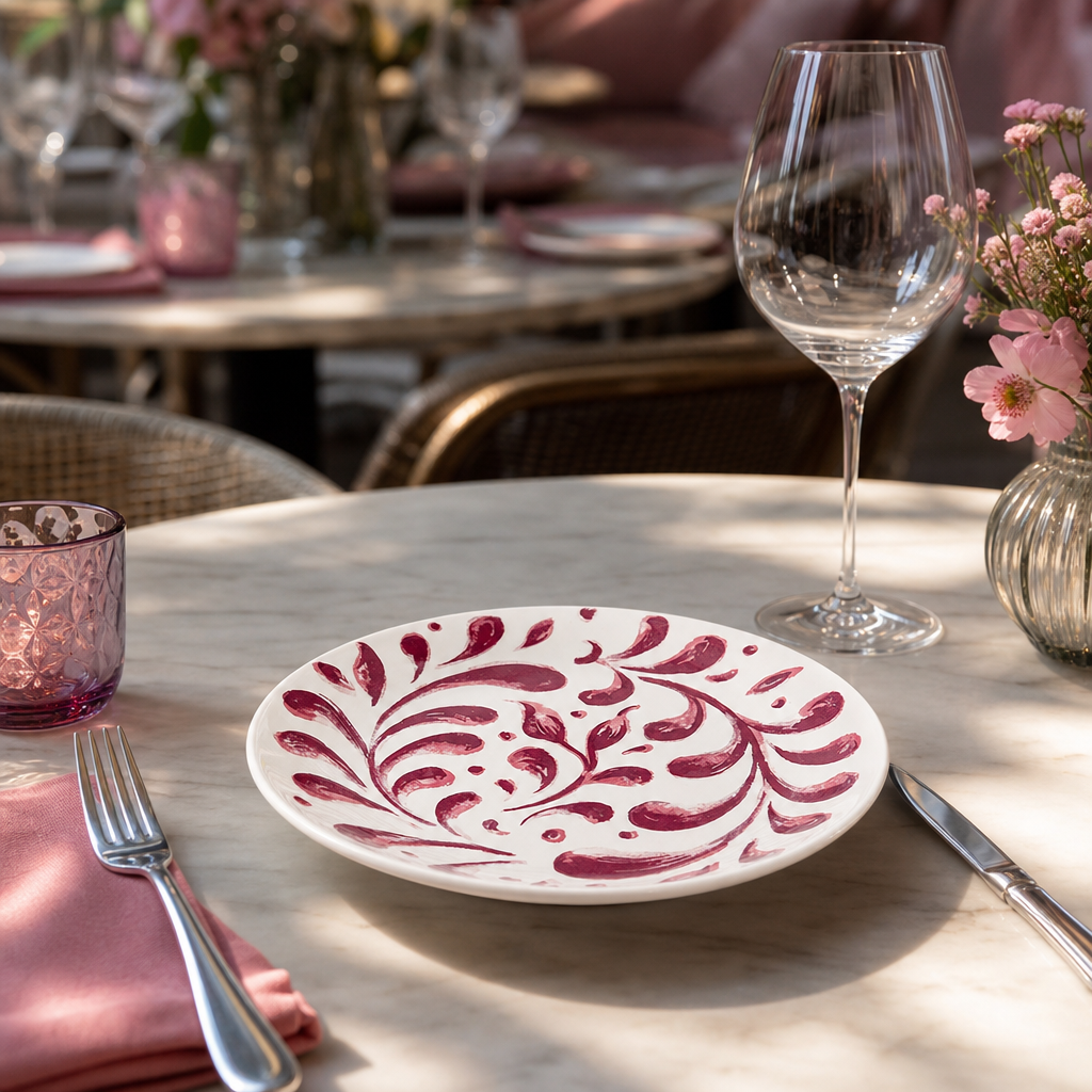 Coupe Plates Pink Vitrified Ceramic for Outdoor Dining (Pack of 12)
