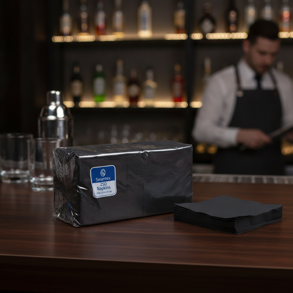 Black Paper Cocktail Napkins 25x25cm for Bars & Pubs (Pack of 2000)