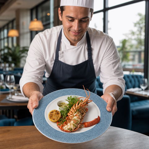 Presentation Plates 305mm Blue Vitrified Ceramic for Seafood & Mains