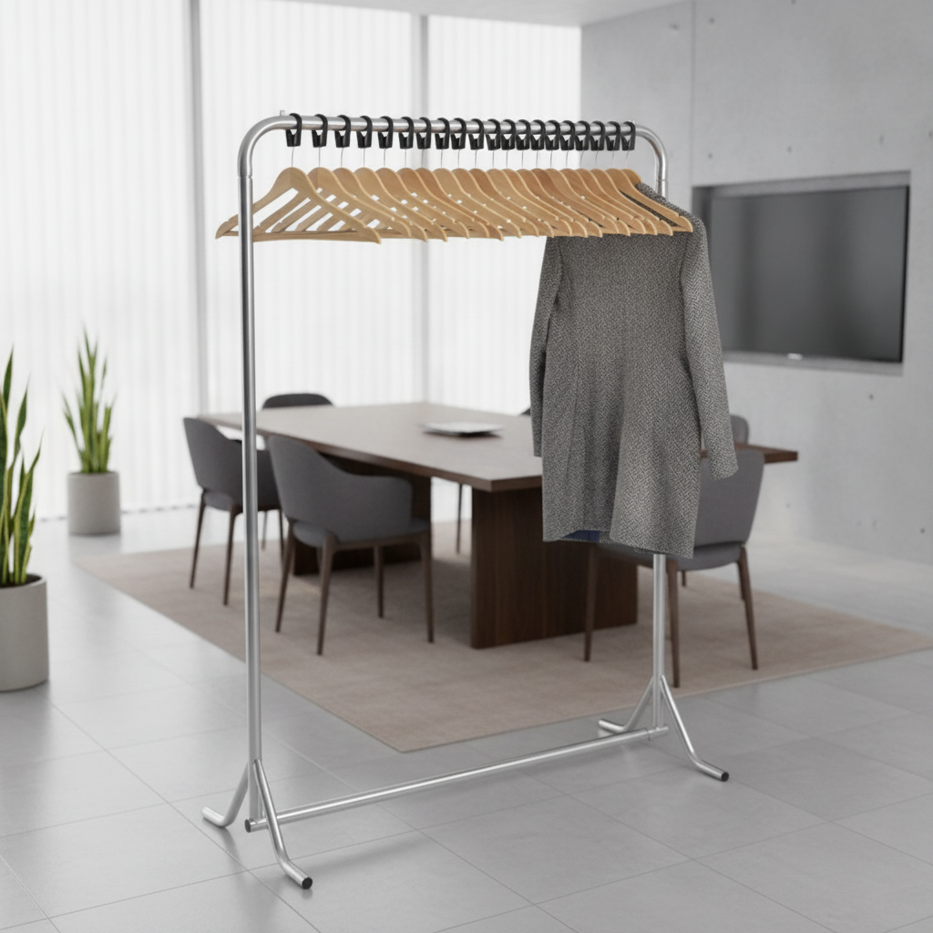 Steel Coat Rack with 20 Wooden Hangers for Meeting Rooms