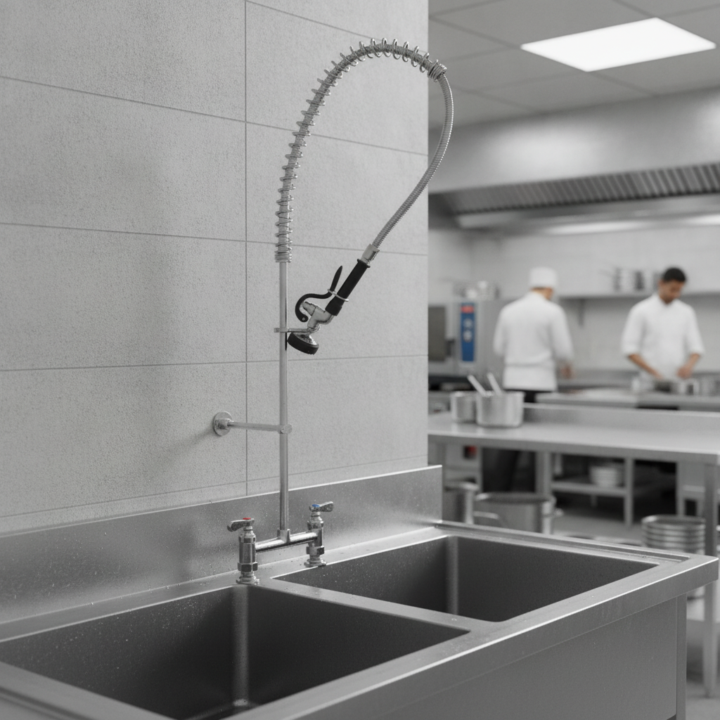 Polished Stainless Steel Pedestal Pre Rinse Spray for Commercial Kitchens