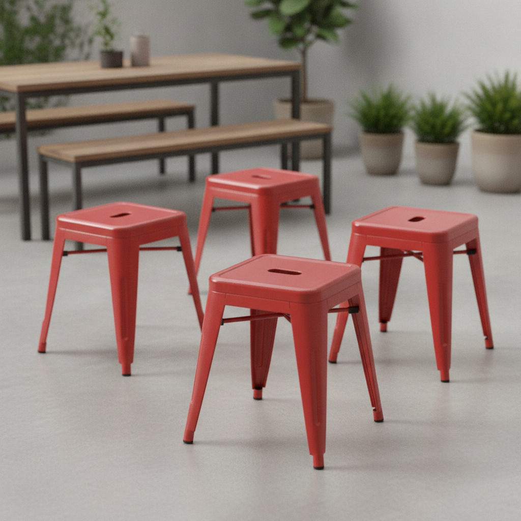 Galvanised Steel Low Stool 460x400mm for Indoor & Outdoor Use (Pack of 4)