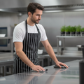 Polycotton Butcher's Stripe Bib Apron Black & White for Commercial Use
