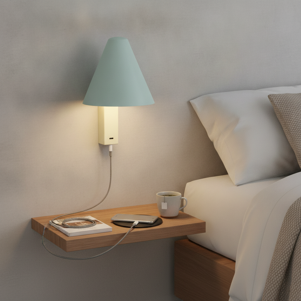 Metal Wall Light with USB-C Port for Bedside Use