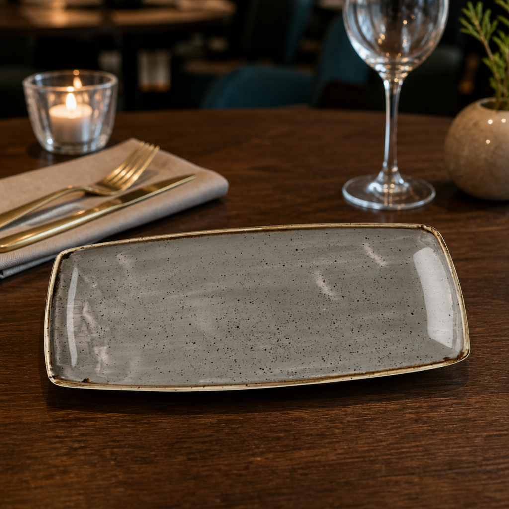 Rectangular Plates Grey Vitrified Ceramic for Elegant Dining (Pack of 12)
