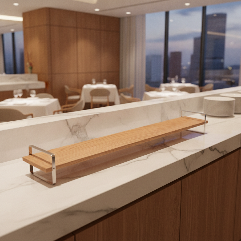 Oak Wood and Stainless Steel Large Low Presentation Table for Buffets