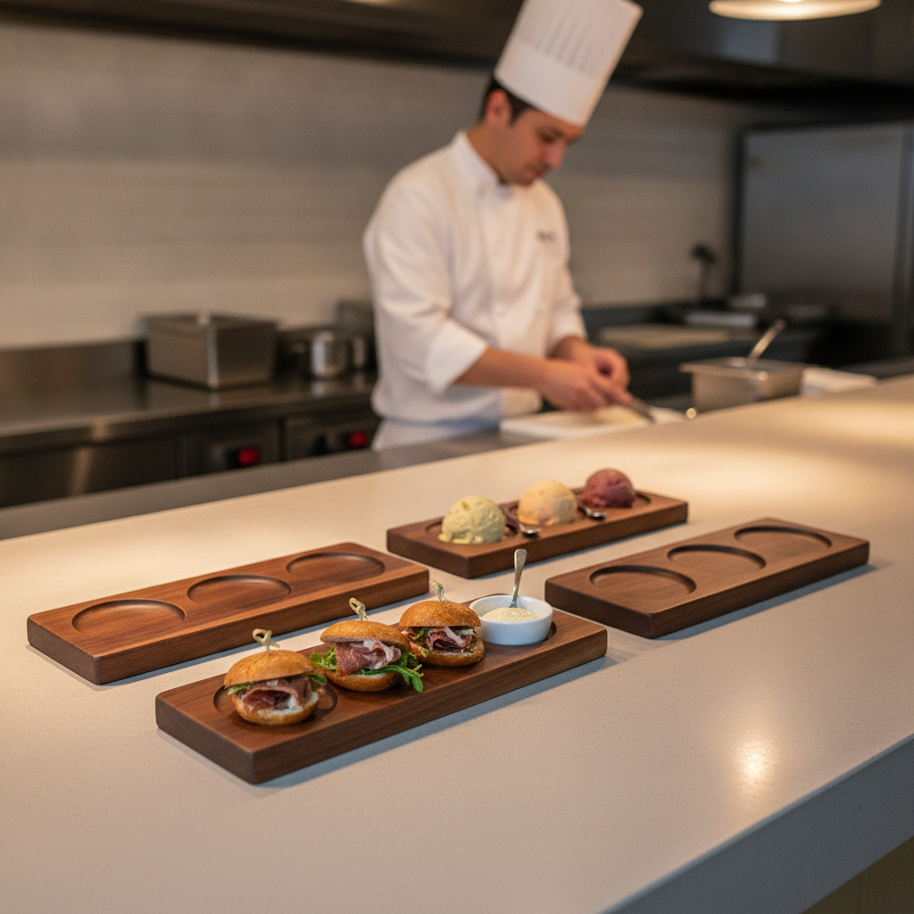 Wood Natural Hardwood Rectangular Deli Boards 90x353mm for Catering (Pack of 4)