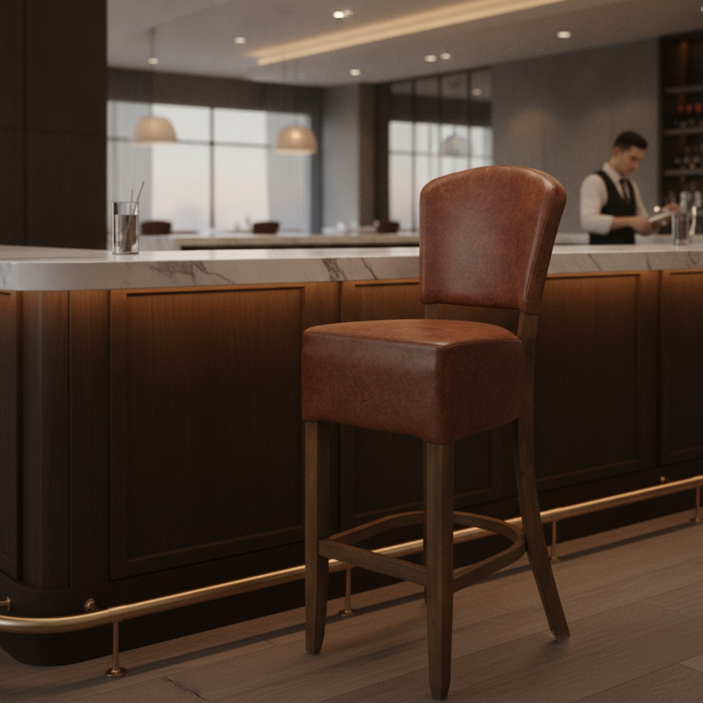 Faux Leather Bar Chair in Weathered Oak 1175mm for Commercial Spaces