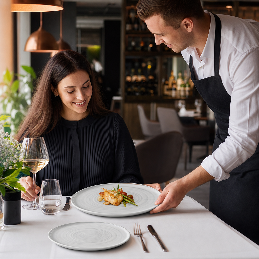 Walled Plates 255mm Grey Vitrified Ceramic for Dining (Pack of 6)