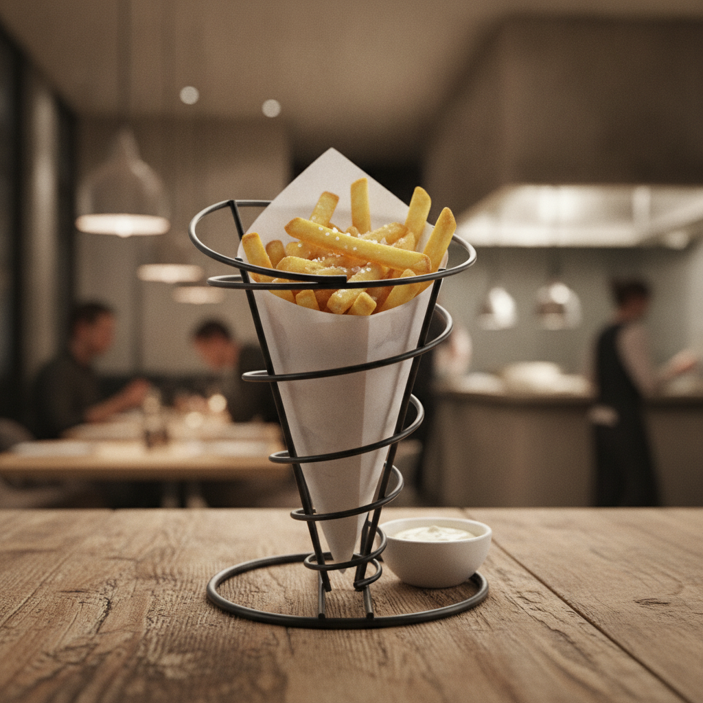 Metal Black Wire Chip Cone Holder 115mm for Serving Snacks