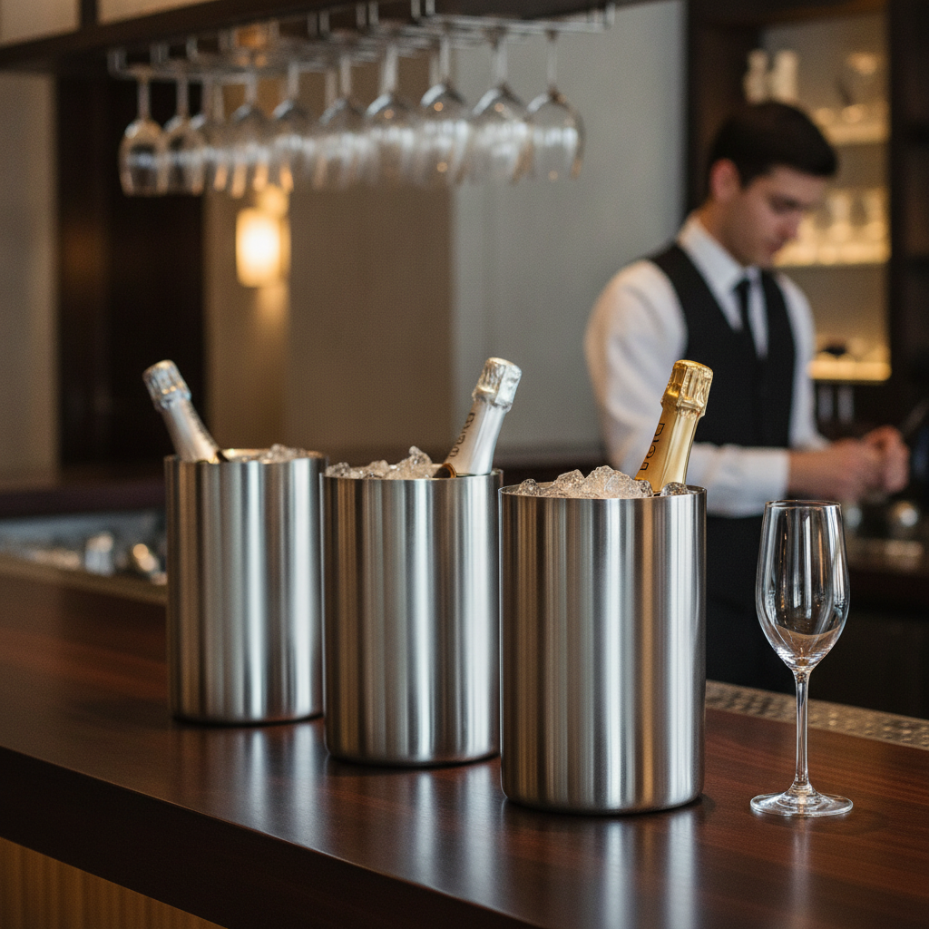 Polished Stainless Steel Wine and Champagne Cooler 196mm for Events