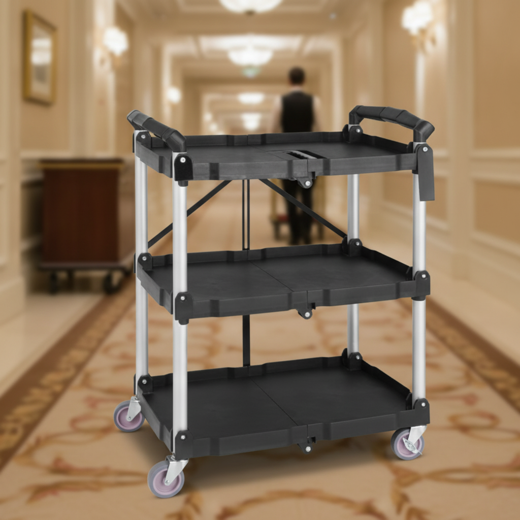 Polypropylene Folding Trolley Black Small for Hotels & Care Homes