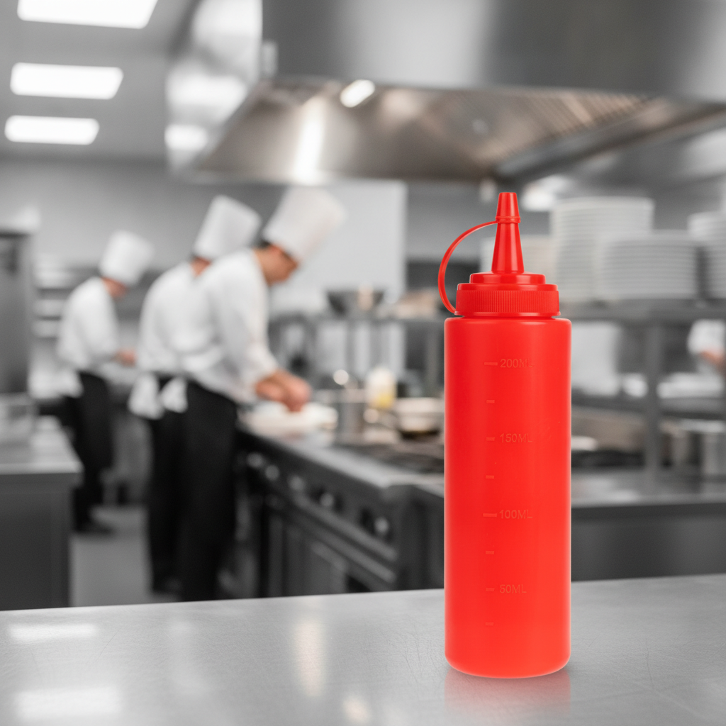 Polyethylene Red Squeeze Sauce Bottle 227ml for Busy Kitchens