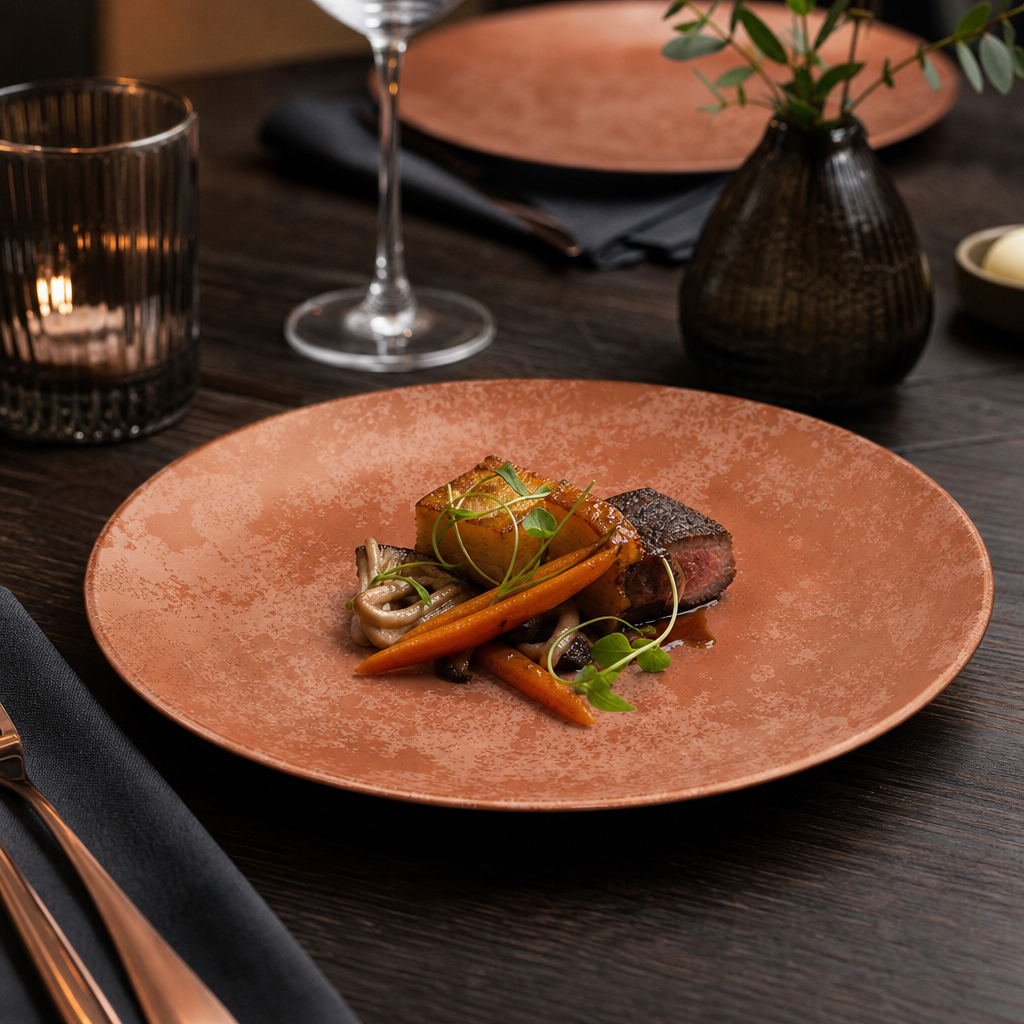 Crushed Velvet Coupe Plates 209mm Copper Bone China for Elegant Dining (Pack of 6)