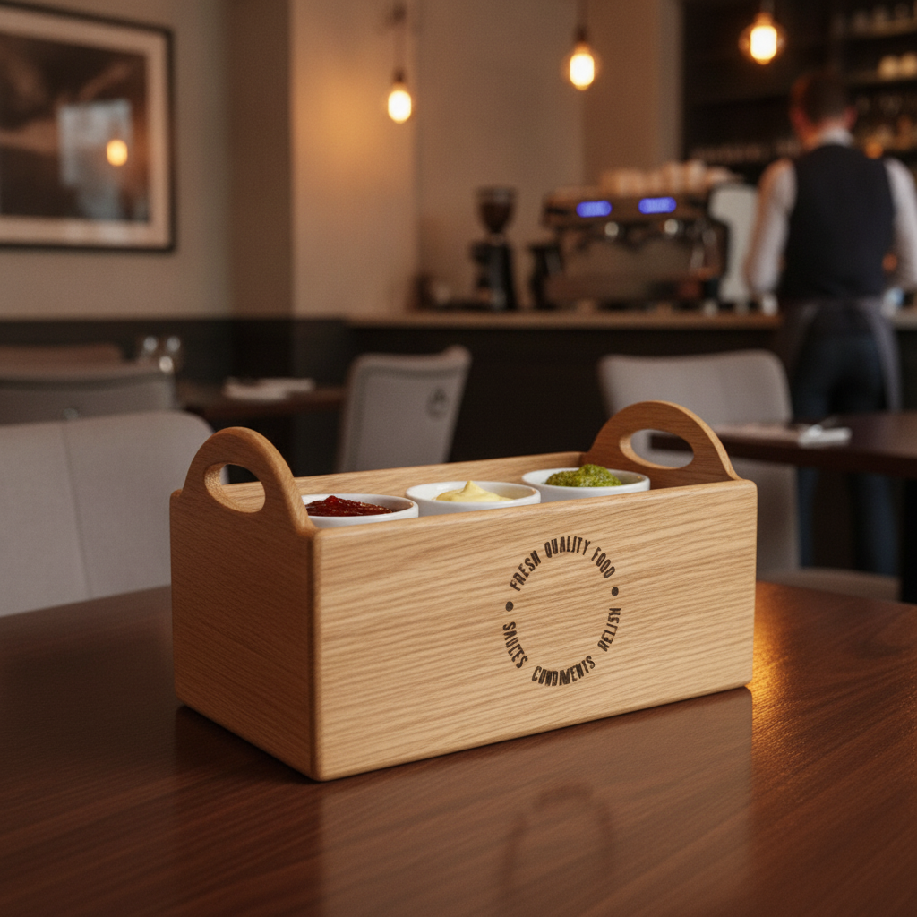 Oak Table Caddy 230mm for Cafés & Gastropubs