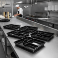 rPET Black Bento Boxes with Five Compartments for Takeaway Meals (Pack of 90)