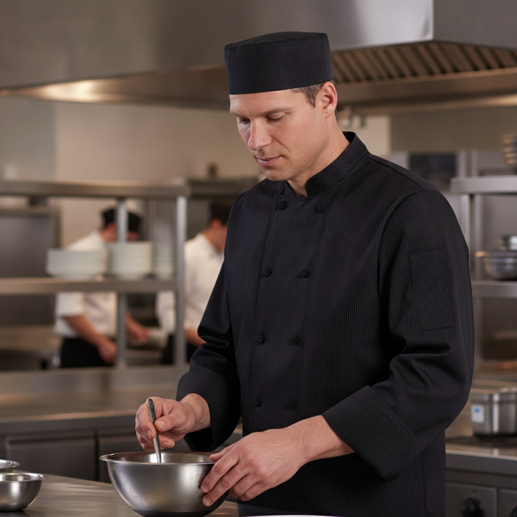 Polycotton Black Cool Vent Beanie Hat for Staff Uniforms