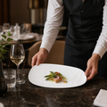 Organic Oblong Plates 350x185mm Vitrified Ceramic for Modern Hospitality (Pack of 6)