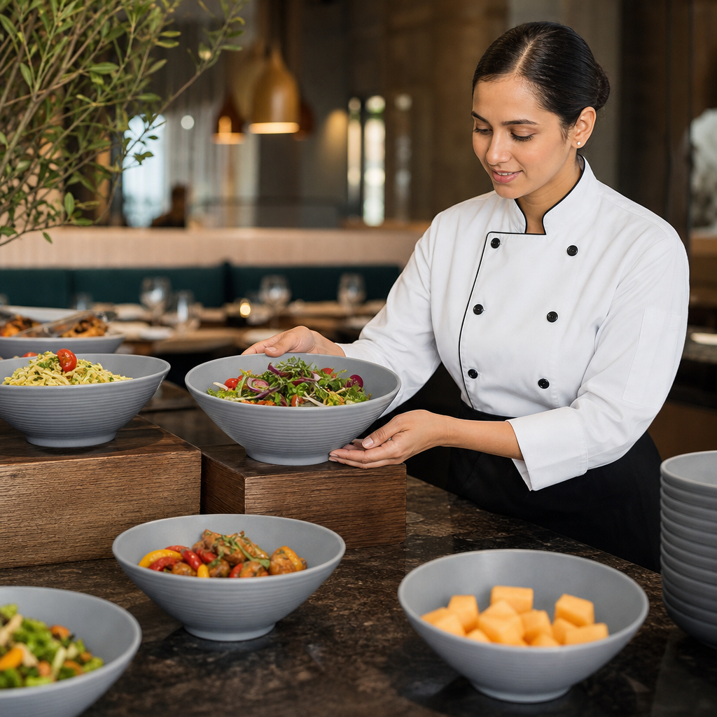 Medium Rippled Bowls Seattle Grey Melamine for Buffet Presentations (Pack of 6)