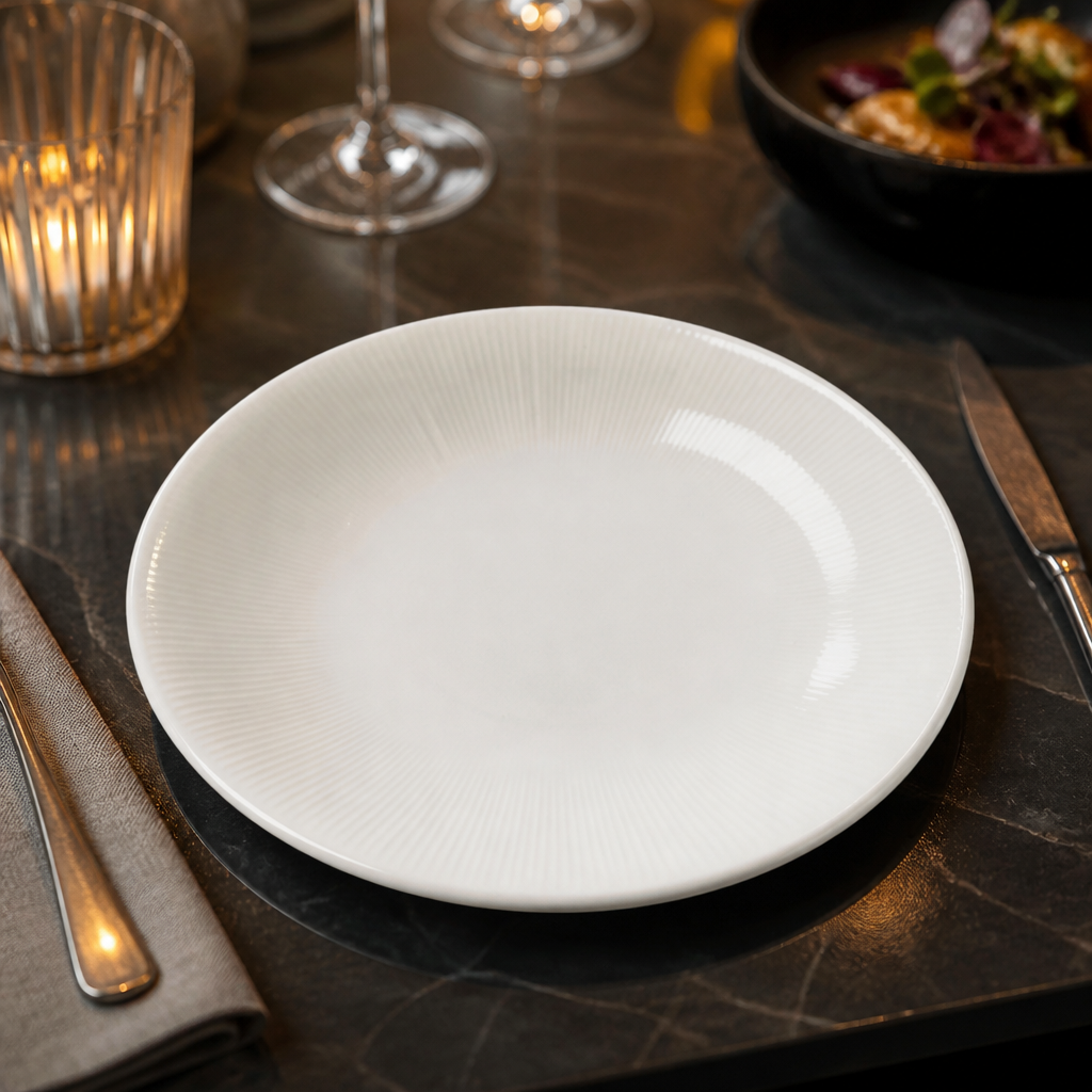 Royal Embossed Coupe Plates 180mm Bone China for Fine Dining (Pack of 12)