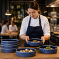 Round Stacking Trays Blue Vitrified Ceramic for Versatile Dining (Pack of 12)