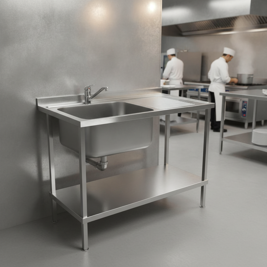 304 Stainless Steel Single Sink with Right Hand Drainer 1200mm for Commercial Kitchens