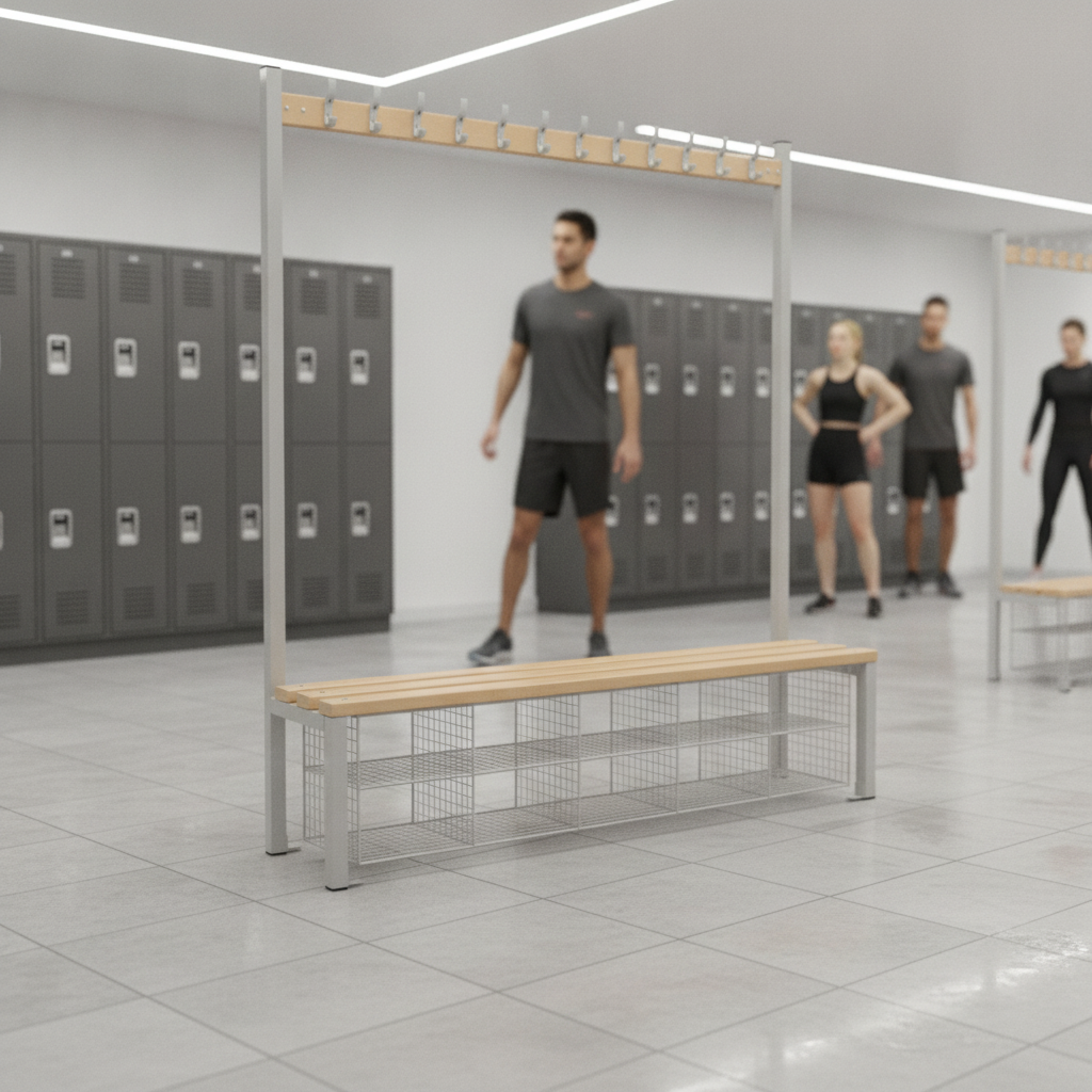 Powder Coated Steel Single-Sided Island Seating for Changing Rooms