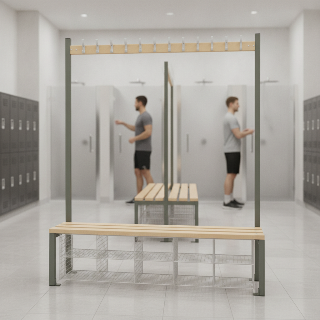 Powder Coated Steel Single-Sided Island Seating for Changing Rooms