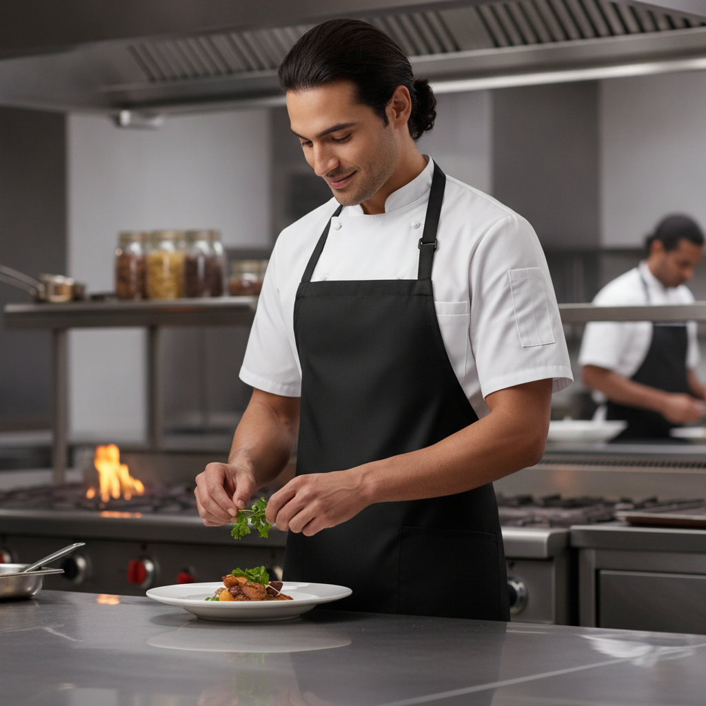 Black Polycotton Bib Apron for Restaurant Staff