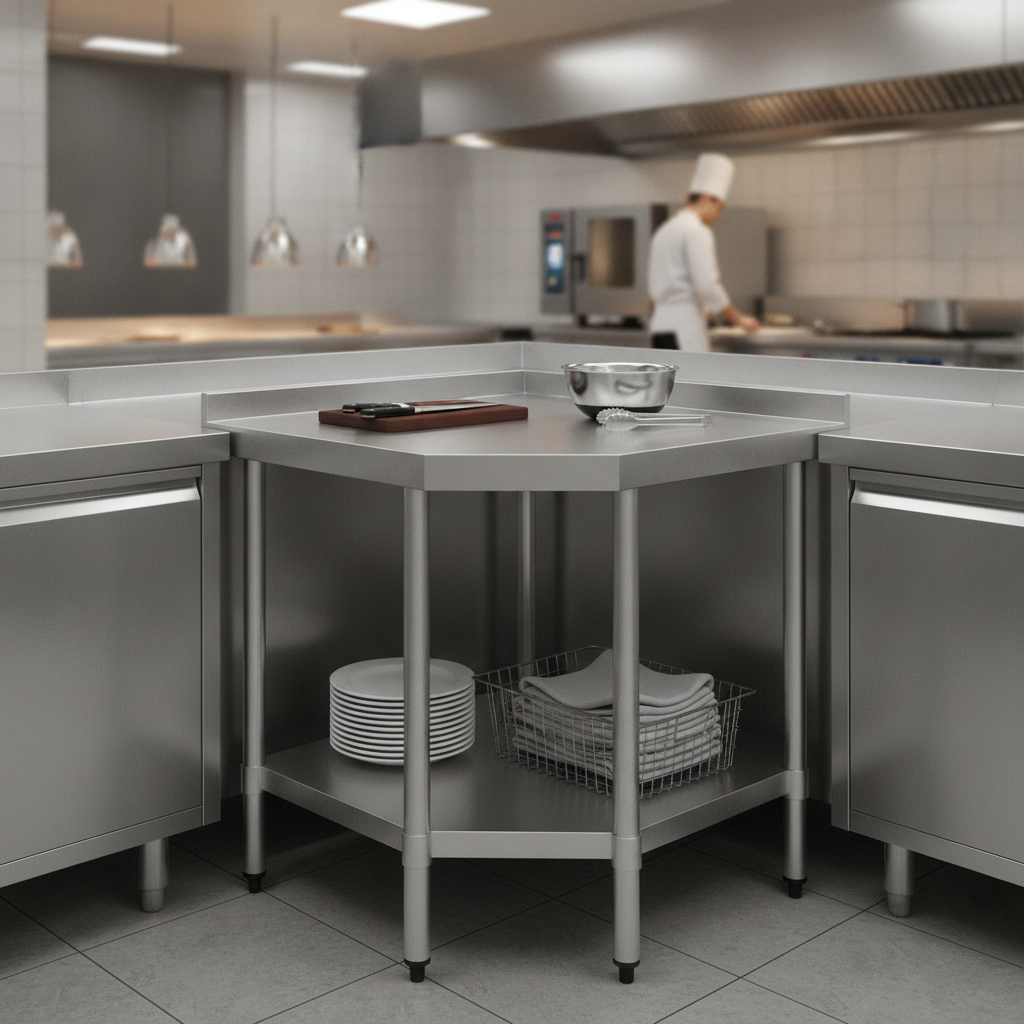 304 Stainless Steel Corner Table 700mm for Kitchen Workspaces