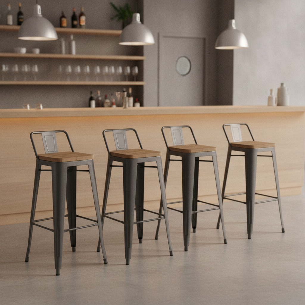Steel & Ash Wood Bistro Backrest High Stool 900x430mm for Cafés & Bars (Pack of 4)
