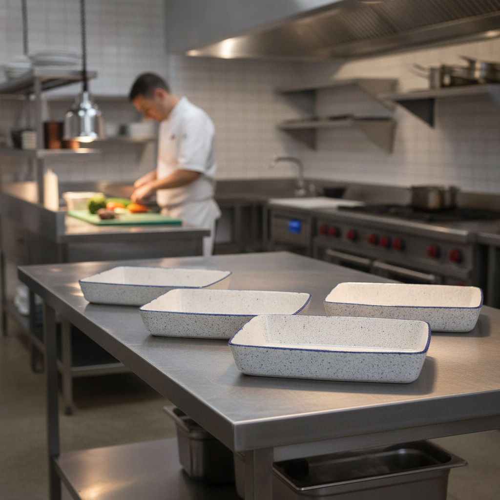 Super Vitrified Ceramic Rectangular Baking Dishes 3.5L for Commercial Use (Pack of 4)