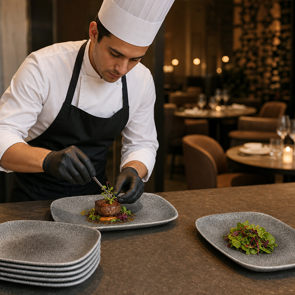Rectangular Plates Black Porcelain for Dining Experiences (Pack of 6)