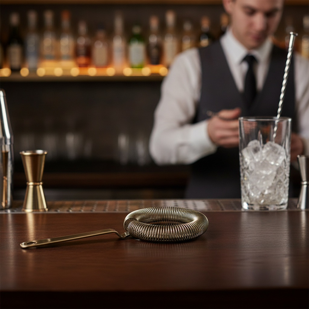 Stainless Steel Antique Brass Plated Cocktail Strainer 204mm for Bars & Pubs