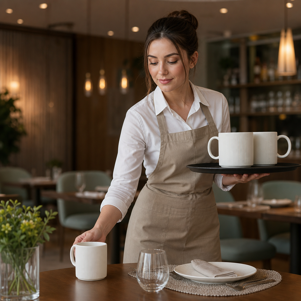 Mid-Century Style Mugs 340ml Vitrified Porcelain for Dining Establishments (Pack of 12)