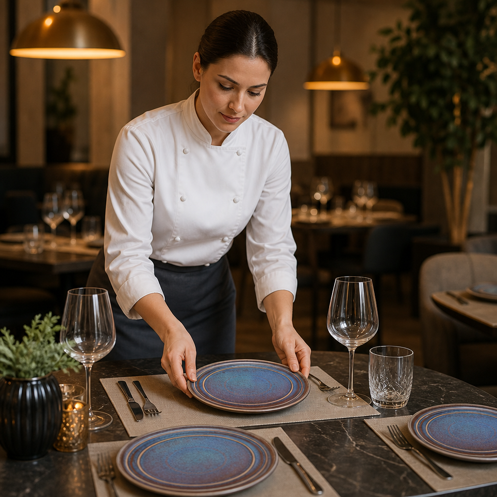Iridescent Porcelain Flat Round Plates 220mm for Elegant Table Settings (Pack of 6)