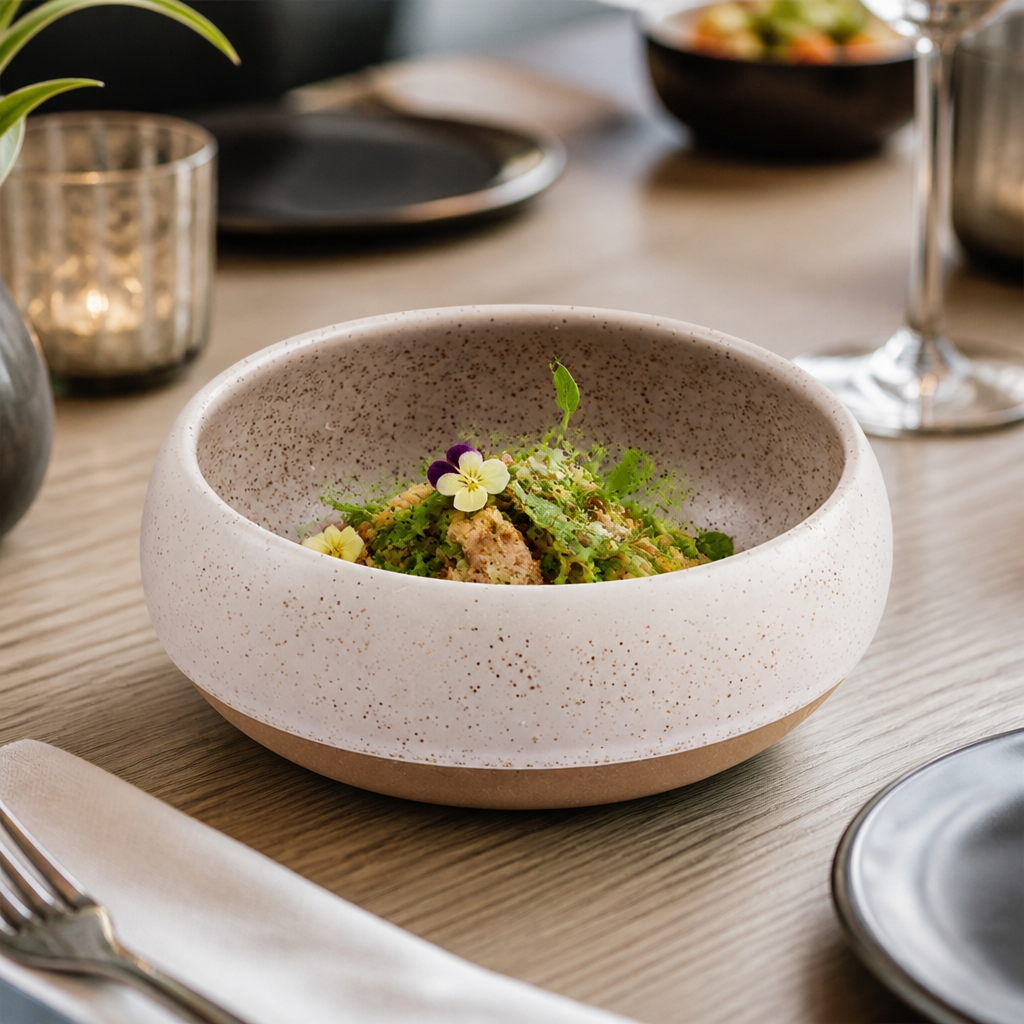 Vitrified Stoneware Deep Bowls in Speckled White for Stylish Table Settings