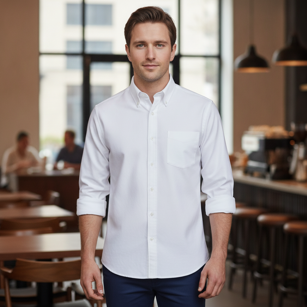 Polycotton White Oxford Shirt for Formal or Casual Wear