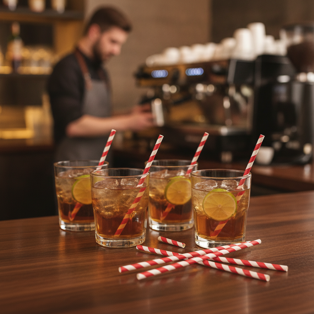 Paper Red Striped Compostable Straws 210mm for Eco-Friendly Drinks Service (Pack of 250)