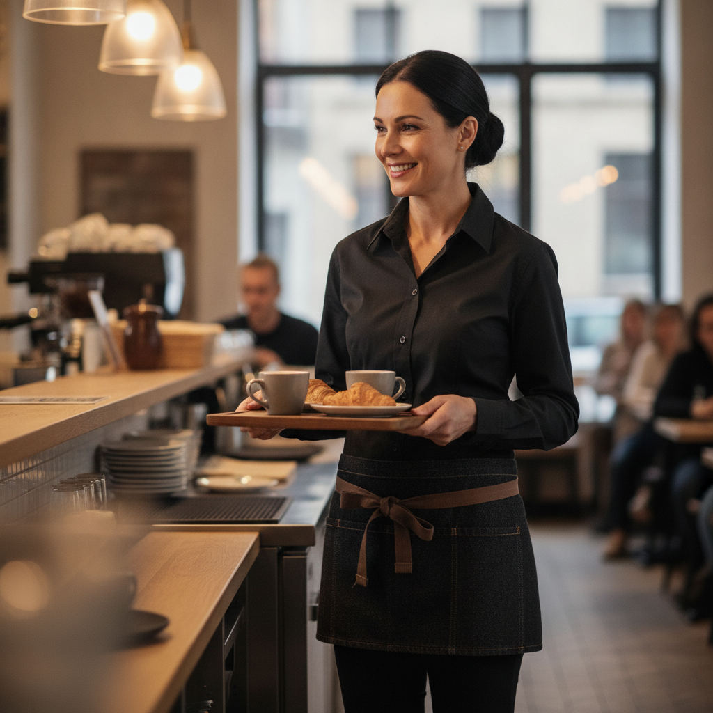 Cotton Denim Waist Apron Black for Casual Dining Venues